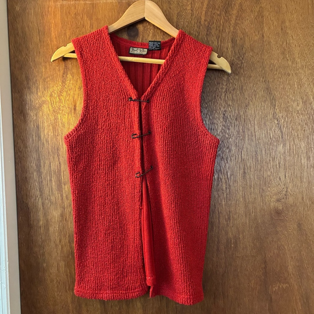 Red Ribbed Vest with Safety Pin Buttons